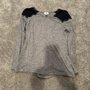 Old Navy Gray Long Sleeve Top with Black Lace